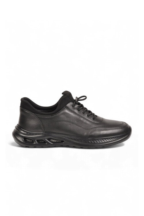 Kauçuk Tabanlı Bağcıklı Sneaker Siyah Hakiki Deri Erkek Casual Ayakkabı HZ2821-2522