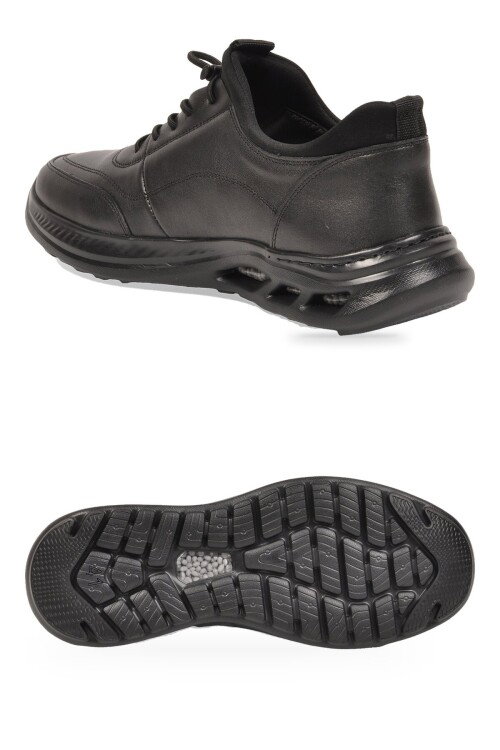Kauçuk Tabanlı Bağcıklı Sneaker Siyah Hakiki Deri Erkek Casual Ayakkabı HZ2821-2522