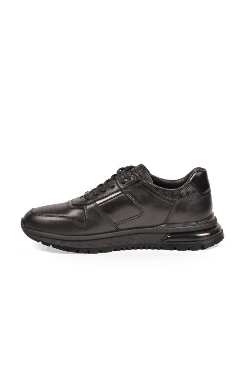 Kauçuk Tabanlı Bağcıklı Sneaker Siyah Hakiki Deri Erkek Casual Ayakkabı XS2461-7112