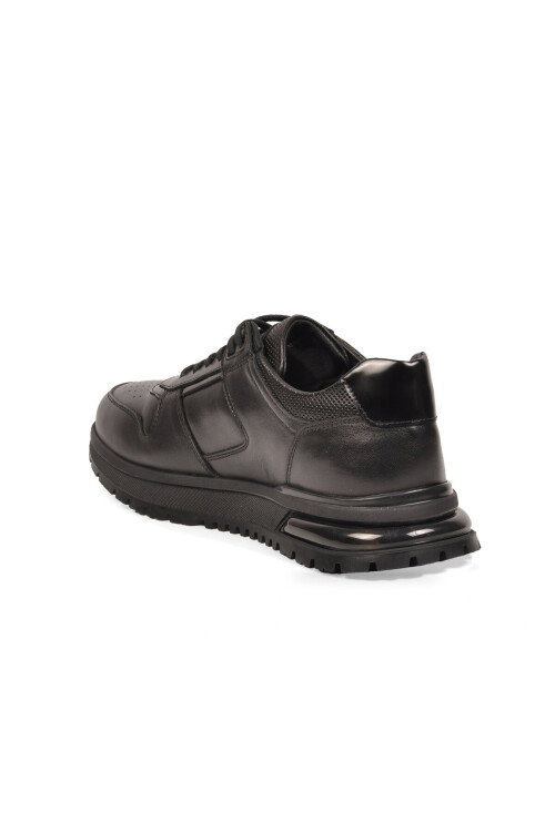 Kauçuk Tabanlı Bağcıklı Sneaker Siyah Hakiki Deri Erkek Casual Ayakkabı XS2461-7112