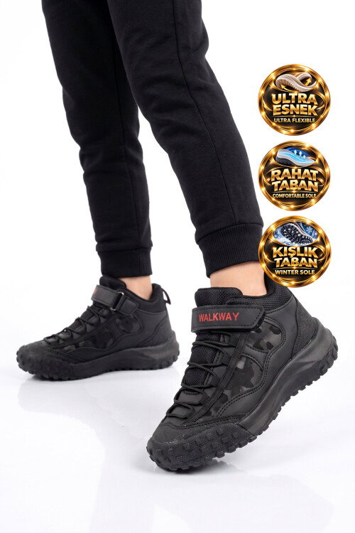 Siyah Kırmızı Cırt Bantlı Kauçuk Tabanlı Erkek Çocuk Sneaker Bot Nexo 2280