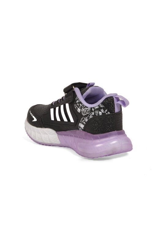 Cırt Bantlı Kalın Tabanlı Siyah-Lila Kız Çocuk Yürüyüş ve Spor Ayakkabı Sneaker 748 Cilt