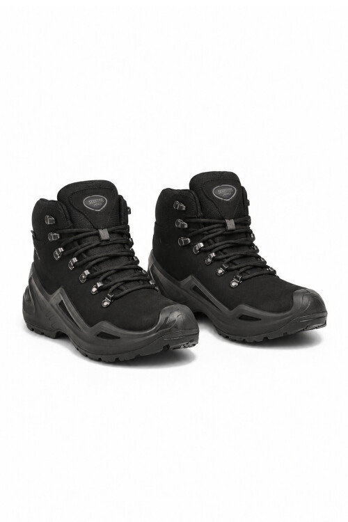 Siyah Nubuk Hakiki Deri Bağcıklı Kaymaz Tabanlı Su Geçirmez Erkek Outdoor Bot M3104