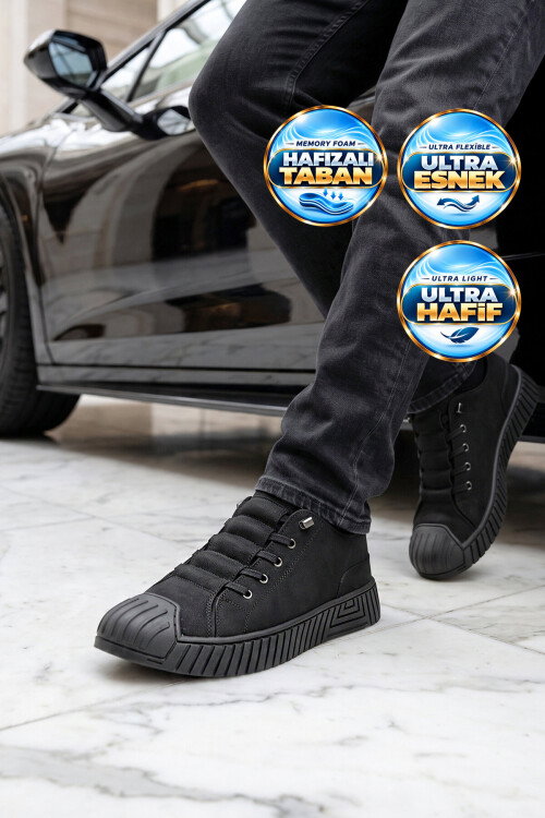 Siyah Nubuk Hafif Esnek Keten Memory Foam Taban Erkek Casual Yürüyüş Ayakkabı Vigor M