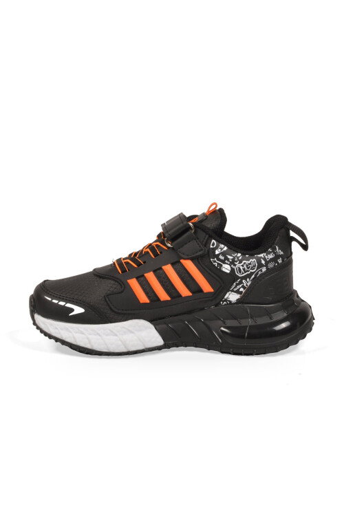Cırt Bantlı Kalın Tabanlı Siyah-Oranj Erkek Çocuk Yürüyüş ve Spor Ayakkabı Sneaker 748 Cilt