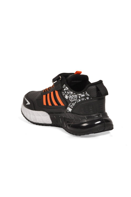 Cırt Bantlı Kalın Tabanlı Siyah-Oranj Erkek Çocuk Yürüyüş ve Spor Ayakkabı Sneaker 748 Cilt
