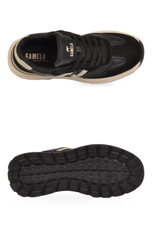 Bağcıklı Kalın Tabanlı Şık Rahat Memory Foam Siyah Erkek Casual Yürüyüş Ayakkabı Sneaker Draw