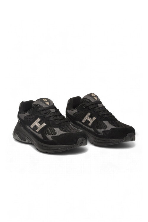 Siyah Hafif Rahat Esnek Bağcıklı Erkek Yürüyüş ve Spor Ayakkabı Sneaker Chıve V1 101 26570