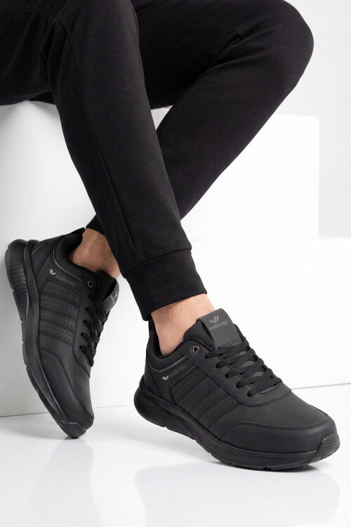 Siyah Bağcıklı Hafif Esnek Rahat Erkek Yürüyüş ve Spor Ayakkabı Sneaker Wood 4040