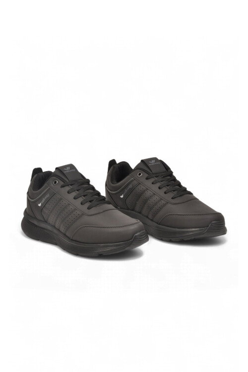 Siyah Bağcıklı Hafif Esnek Rahat Erkek Yürüyüş ve Spor Ayakkabı Sneaker Wood 4040