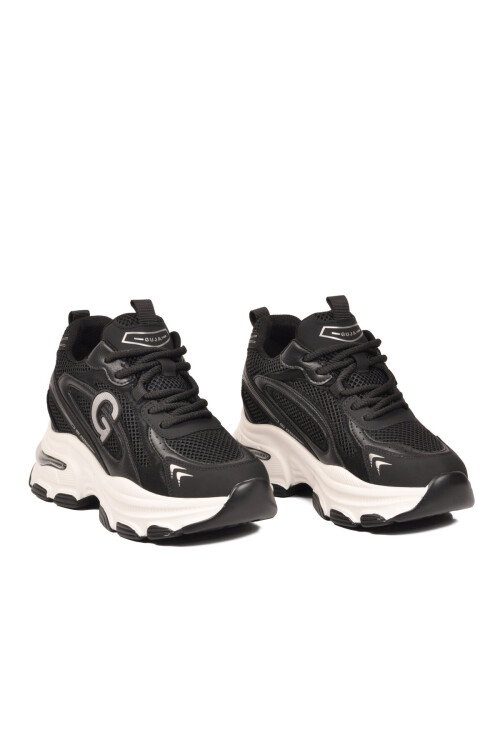 Fileli Bağcıklı Kalın Tabanlı Sneaker Şık Rahat Siyah Kadın Casual Yürüyüş Ayakkabı 26Y323 
