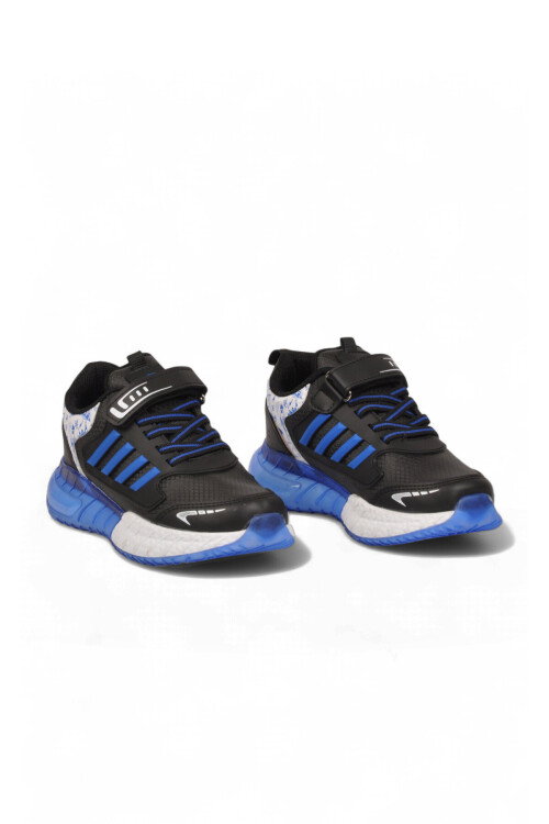 Cırt Bantlı Kalın Tabanlı Siyah-Saks Erkek Çocuk Yürüyüş ve Spor Ayakkabı Sneaker 748 Cilt