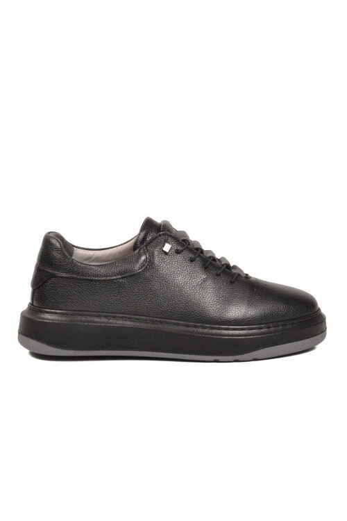 Lastik Bağcıklı Şık Rahat Hakiki Deri Siyah Erkek Casual Sneaker Ayakkabı 272304