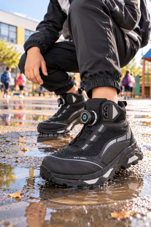 Siyah Akıllı Bağcıklı Kaymaz Tabanlı Erkek Çocuk Outdoor Bot 1040