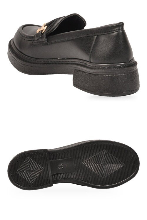 Tokalı Şık Rahat Hafif Kadın Siyah Klasik Casual Ayakkabı Loafer 1805 Z
