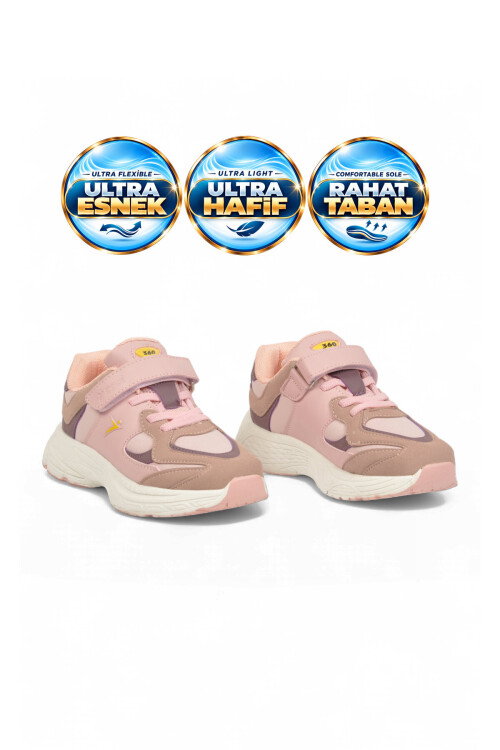 Somon Cırt Bantlı Kız Çocuk Yürüyüş ve Spor Ayakkabı Sneaker Kante