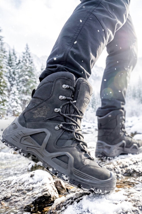 Su Geçirmez Kayma Tabanlı Siyah Nubuk Hakiki Deri Erkek Outdoor Trekking Bot P1490