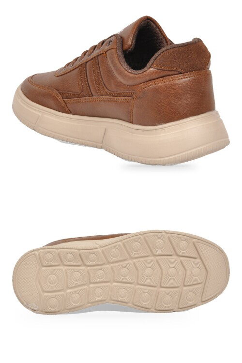 Taba Bağcıklı Hafif Esnek Tabanlı Erkek Casual Yürüyüş Ayakkabı Sneaker 128 Cilt
