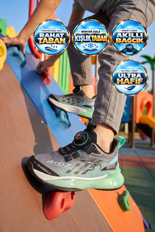Akıllı Bağcıklı Hafif Rahat Yeşil Unisex Çocuk Spor Ayakkabı Sneaker Play P