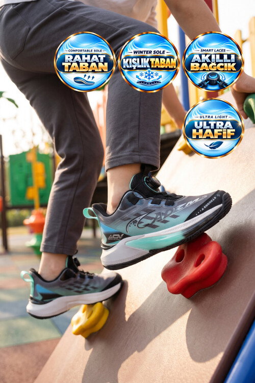 Akıllı Bağcıklı Hafif Rahat Yeşil Unisex Çocuk Spor Ayakkabı Sneaker Play F