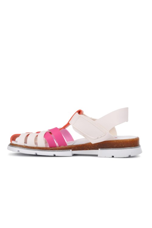Beyaz Pembe Ortopedik Kız Çocuk Düz Sandalet 003 F