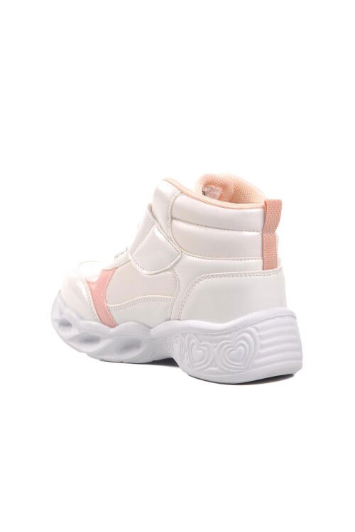 حذاء طويل أبيض وردي بشريط فيلكرو مضيء للبنات 1545 P