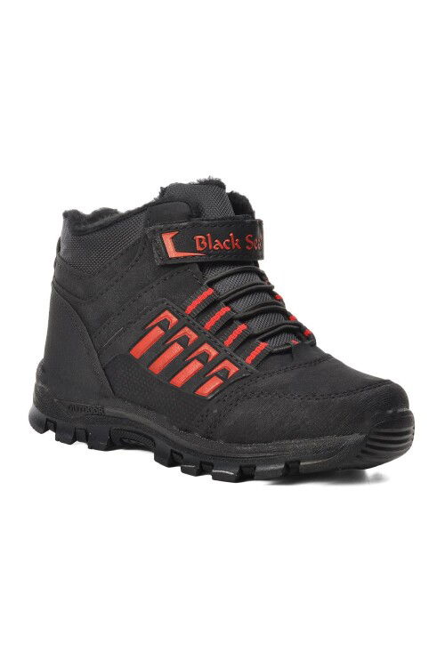 حذاء أسود مبطن بالفرو للأولاد 542 F