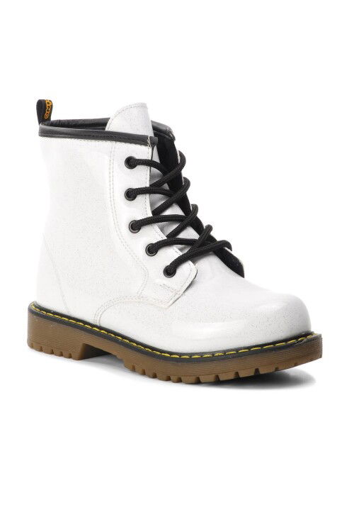 White Lace-Up Zippered Girls Boots 705 F