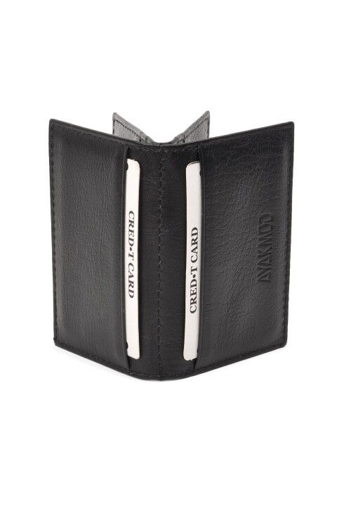 Black Genuine Leather Mens Card Holder 9524