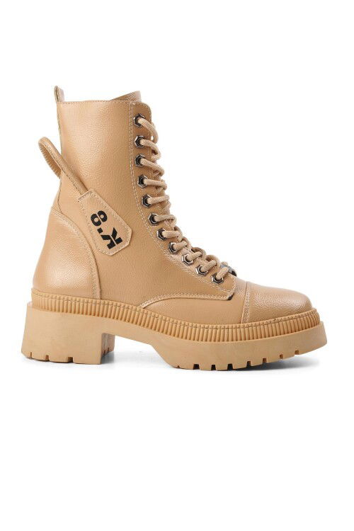 Nude Lace-Up Zippered Womens Boots K9085 Z