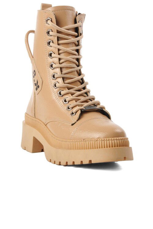 Nude Lace-Up Zippered Womens Boots K9085 Z