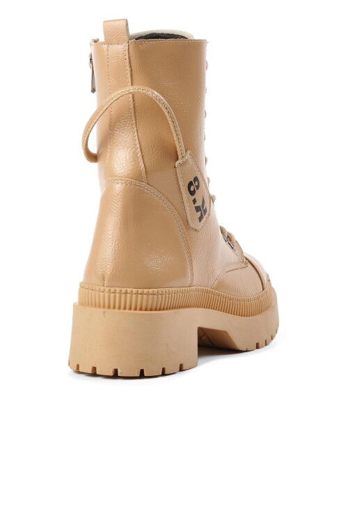 Nude Lace-Up Zippered Womens Boots K9085 Z