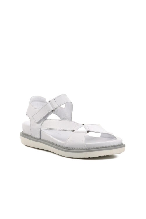 Beyaz İçi Dışı Hakiki Deri Kadın Sandalet 202064Y