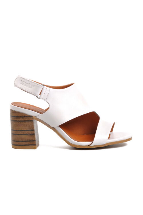 White Genuine Leather Womens Heeled Sandals 2108502Y Z