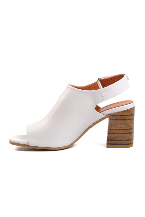 White Genuine Leather Womens Heeled Sandals 2108502Y Z