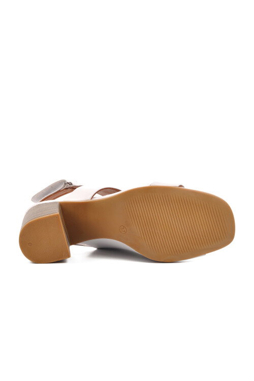 White Genuine Leather Womens Heeled Sandals 2108502Y Z
