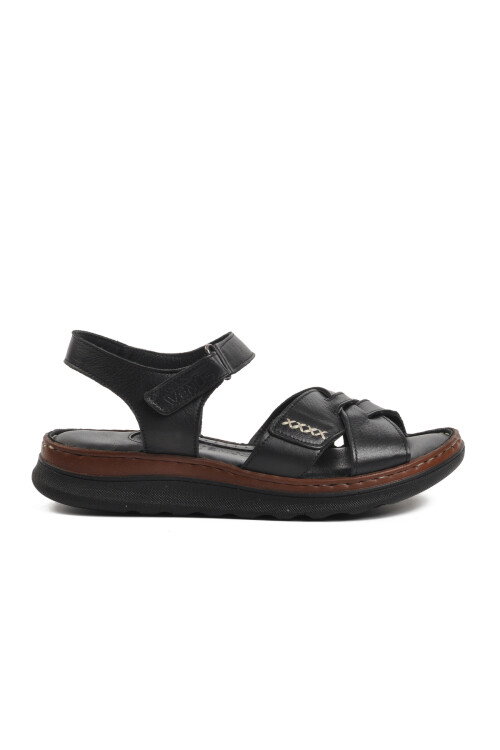 Siyah Hakiki Deri Kadın Düz Sandalet 22981709 Z