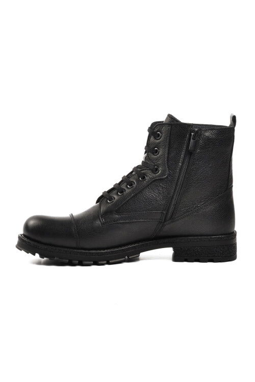 Black Lace-Up Zippered Genuine Leather Mens Boots 7082 M