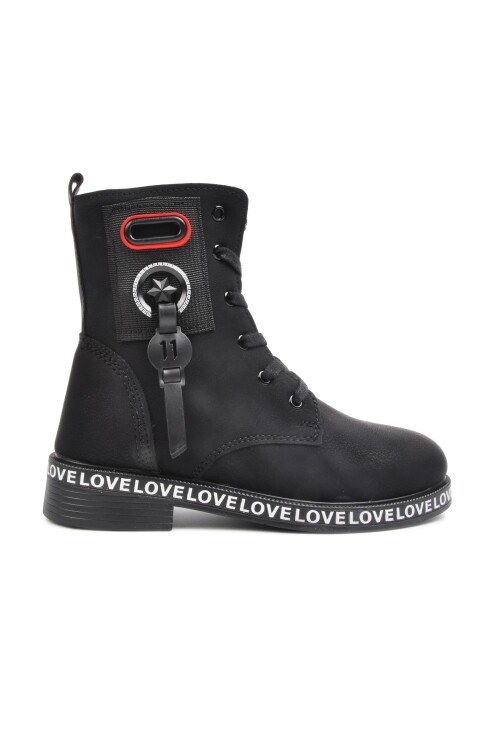 Siyah Zümrüt Fermuarlı Kız Çocuk Bot 7085 F