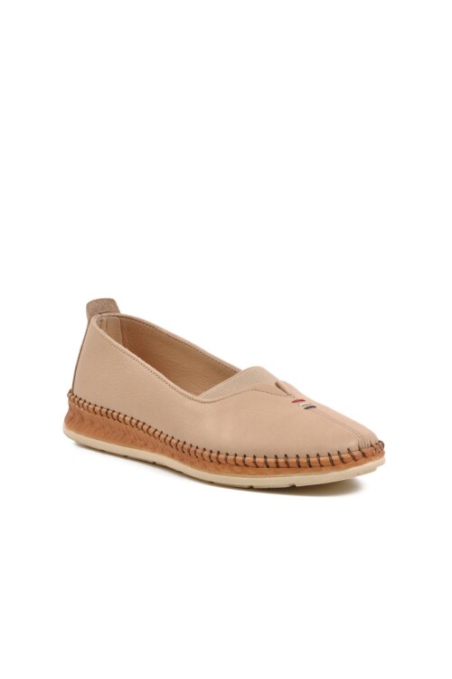 Beige Genuine Leather Anatomic Womens Casual Shoes 9042 Z