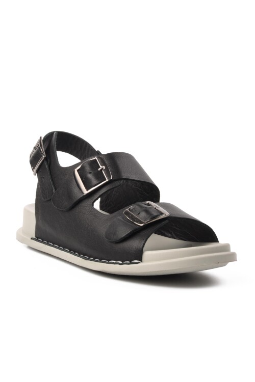 Siyah Hakiki Deri Kadın Sandalet  9166 Z