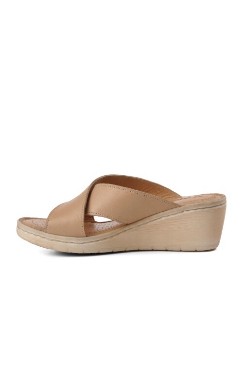 Bej Hakiki Deri Kadın Terlik  9226 Z