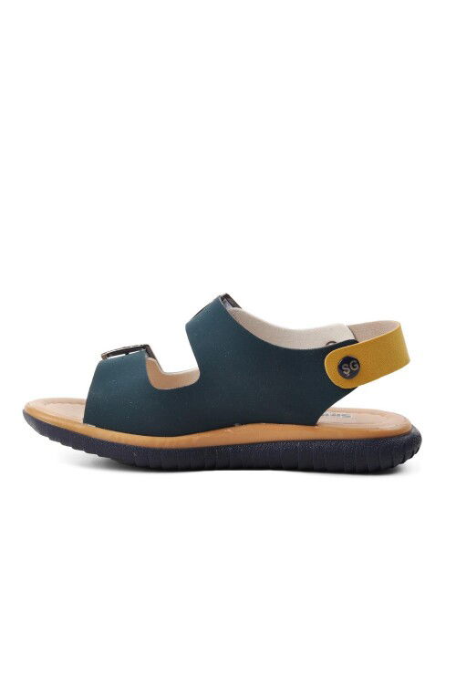 Navy Blue Nubuck Yellow Boys Flat Sandals 1530 F