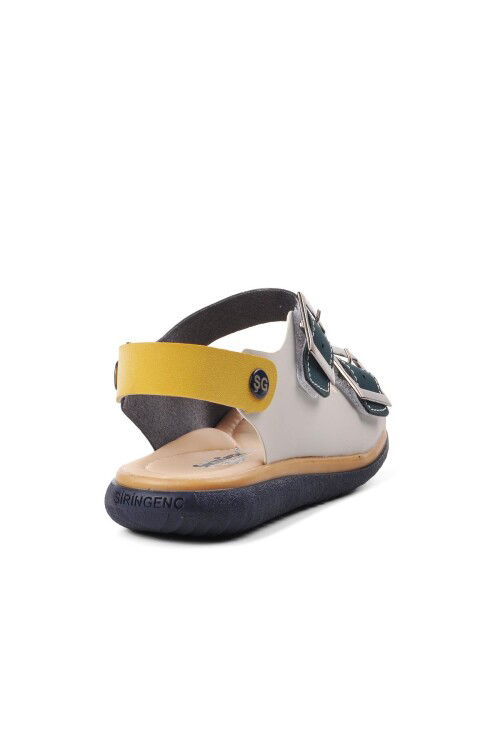 Navy Blue Nubuck Yellow Boys Flat Sandals 1530 F