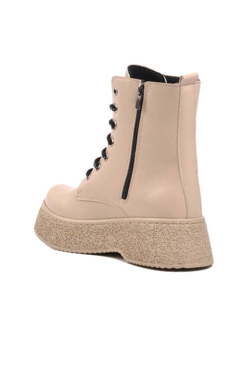 Bej Bağcıklı Fermuarlı Kadın Bot 145-01 Z