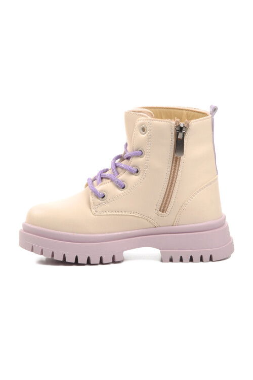 Beige-Lilac Polyurethane Girls Boots 1525 P
