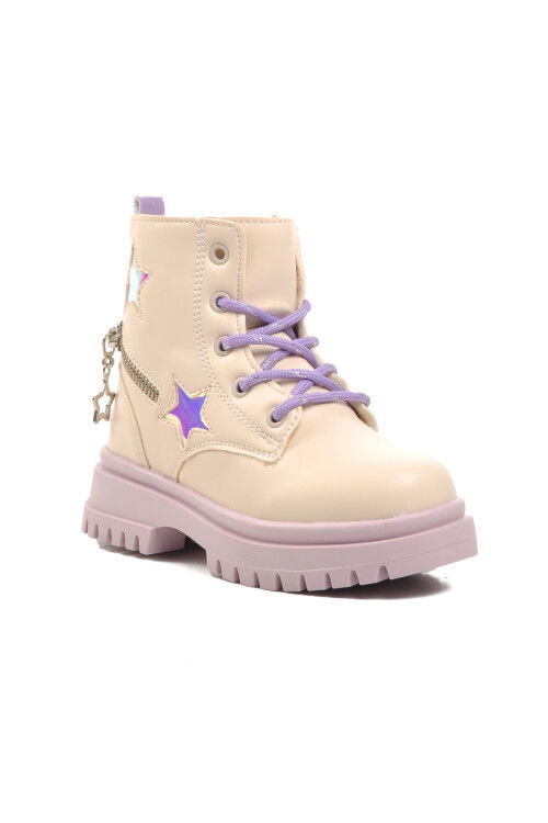 Beige-Lilac Polyurethane Girls Boots 1525 P