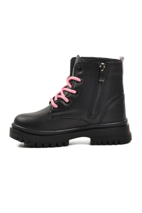 Black-Pink Polyurethane Girls Boots 1525 P
