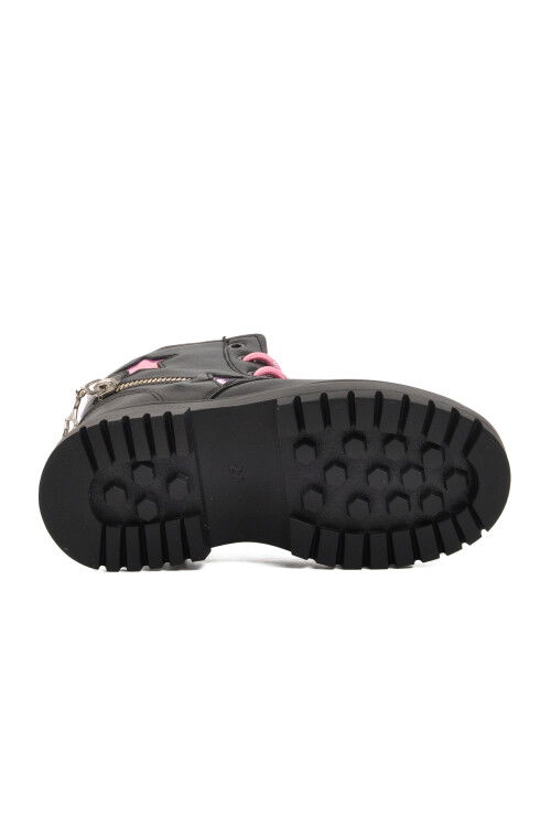 Black-Pink Polyurethane Girls Boots 1525 P