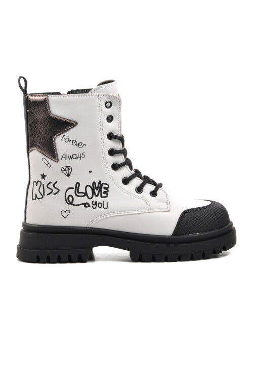 White Polyurethane Girls Boots 1566 F